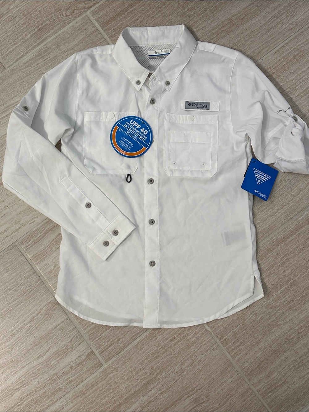 Columbia Youth Medium 10/12 White Long-Sleeve Button-Down Fishing Shirt NWT